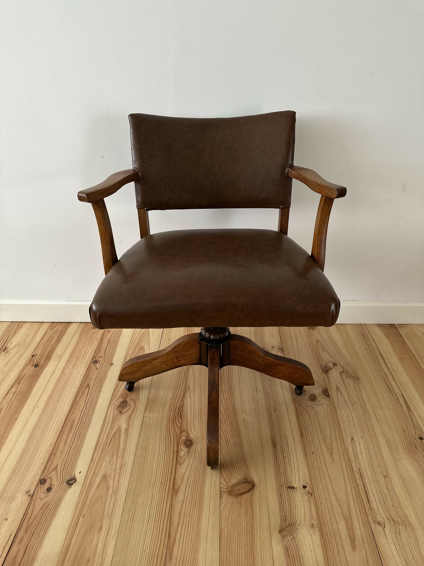 Antique Oak Captain's Swivel Chair, Edwardian Vintage Office Desk Chair, Period Revolving Chair, Victorian Study Seat, Home Office Furniture