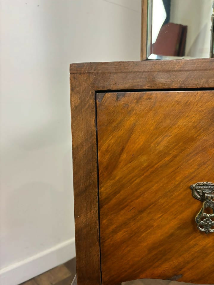 Vintage Walnut Veneered Triptych Mirror Dressing Table