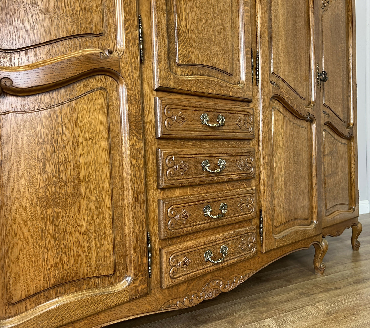 Wardrobe Vintage French Louis XVI Style Five Door Oak Carved Armoire LOT 6457