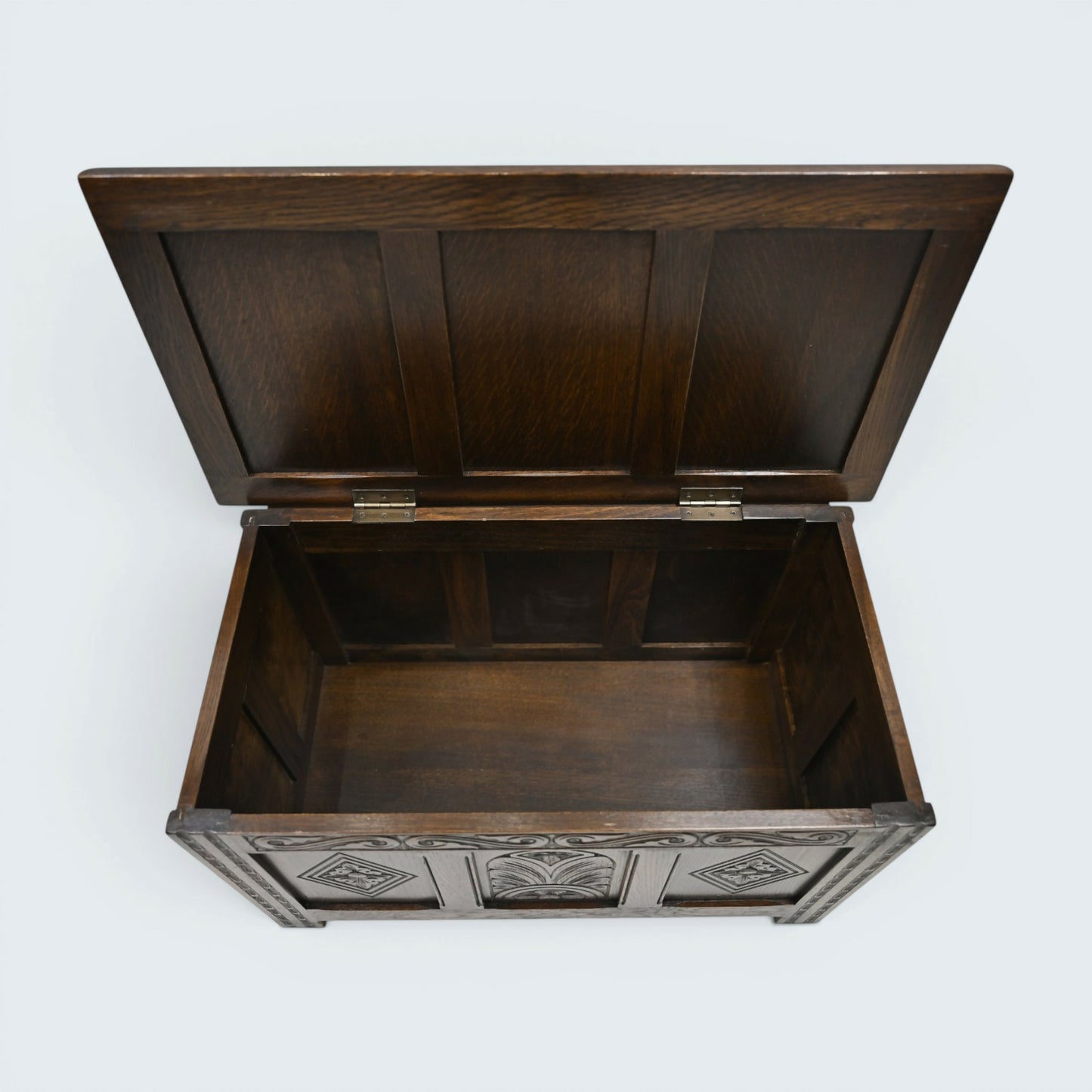 Oak Blanket Box / Coffee Table Carved Front Traditional Finish FREE UK Delivery