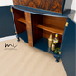 Navy Blue and Gold Art Deco Walnut Drinks Cabinet, cocktail cabinet, 1930s, vintage bar, sideboard, refurbished