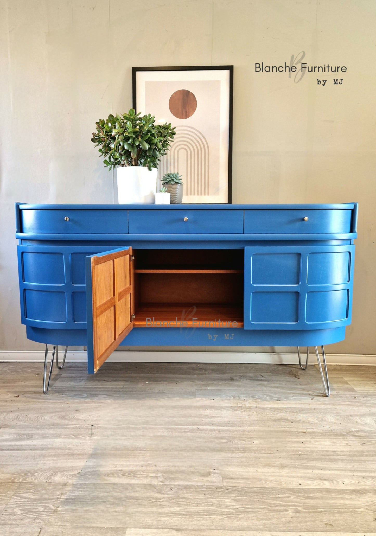 Luxurious Large Curved Sideboard, by Nathan in Lake Blue