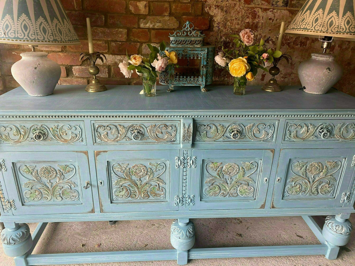 Vintage Farmhouse Sideboard/Large Carved Sideboard/Statement Piece