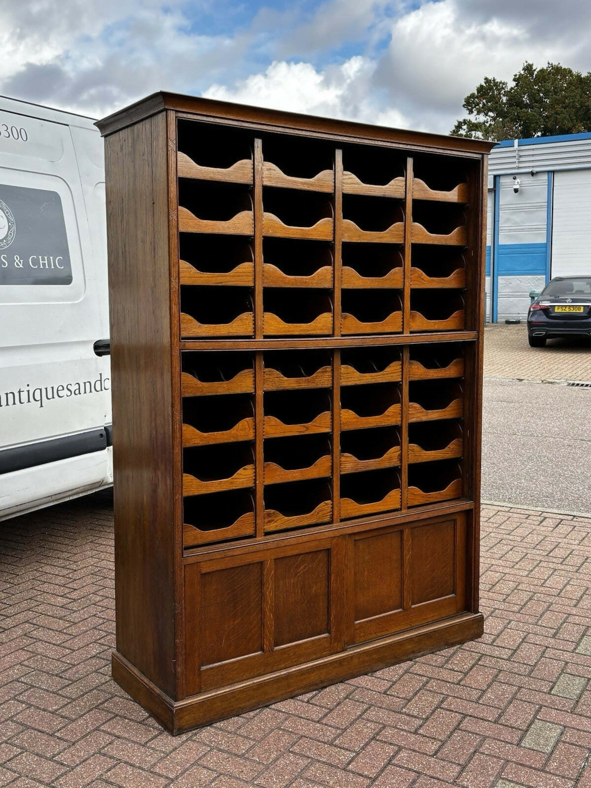 Edwardian Oak Haberdashery Cabinet With 32 Pull Out Drawers. Cupboards Below.