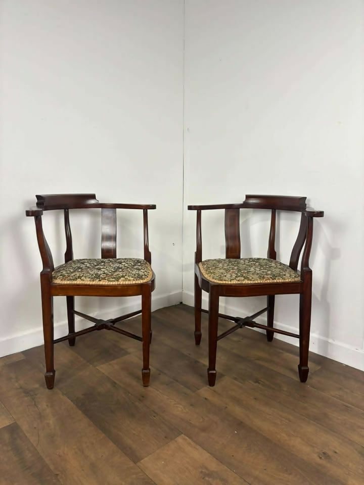 Pair of Inlaid Edwardian Mahogany Corner Chairs