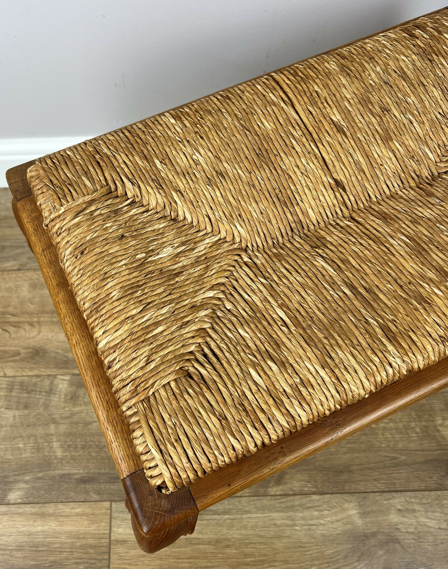 Footstool Vintage French Louis Style Oak Table Rush Seat Carved Stool LOT 6213