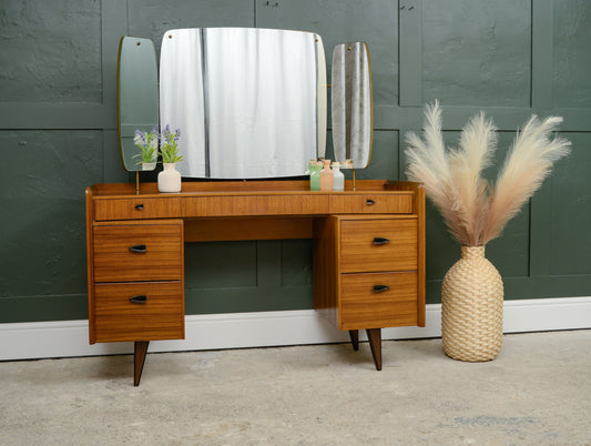 Mid Century Teak Dressing Table with Mirrors - Lebus Link - 1960s