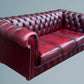 English Oxblood Leather Chesterfield Three Seater Sofa