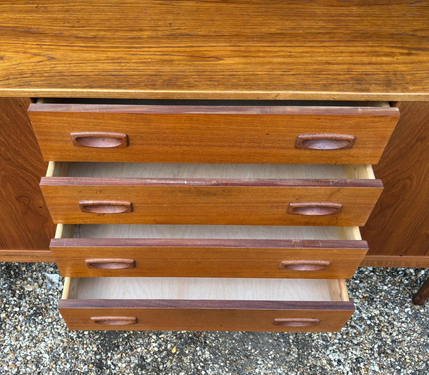 Danish Teak Mid Century Sideboard with Sliding Doors by Clausen and Son