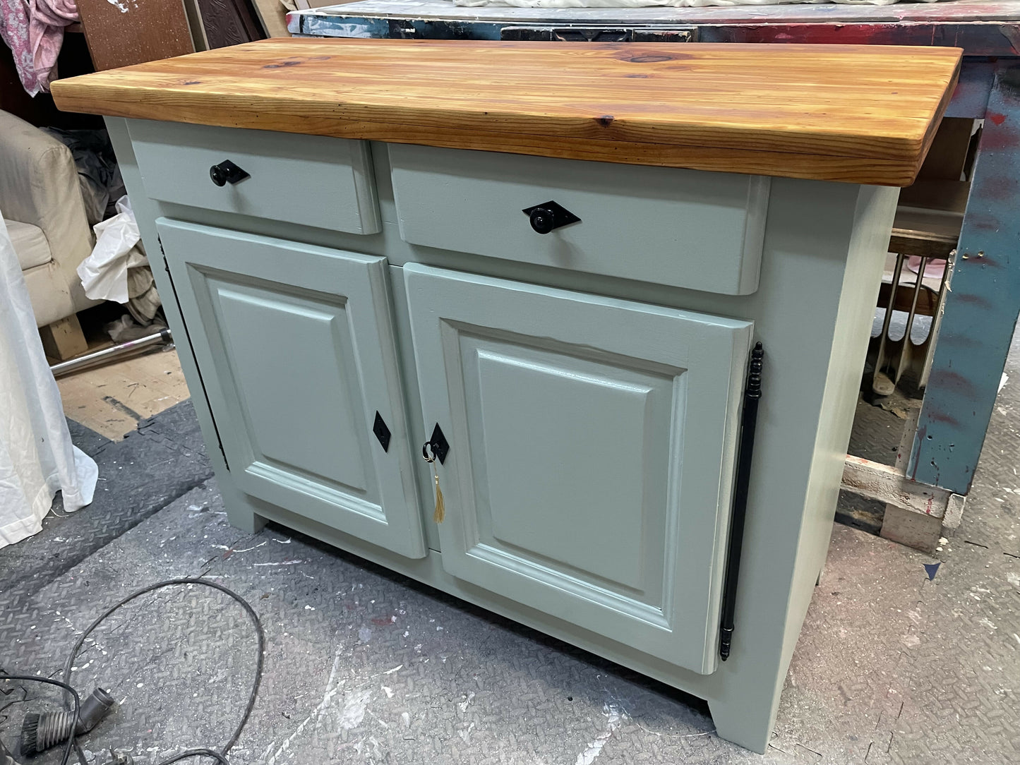 Beautiful Solid Sideboard Sage & Natural Top