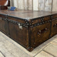 Handmade English luxury large Vintage leather coffee table - hand dyed storage trunk