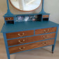 Chest of Drawers with Oval Mirror Antique Solid Wood & Painted with Botanical Drawer Interiors One of a Kind Statement Piece