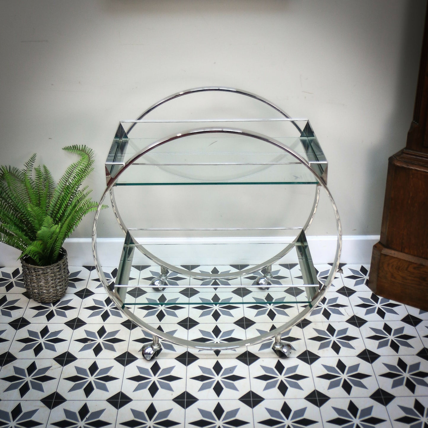 Art Deco Style Cocktail Drinks Savoy Trolley on Castors with Tempered Glass