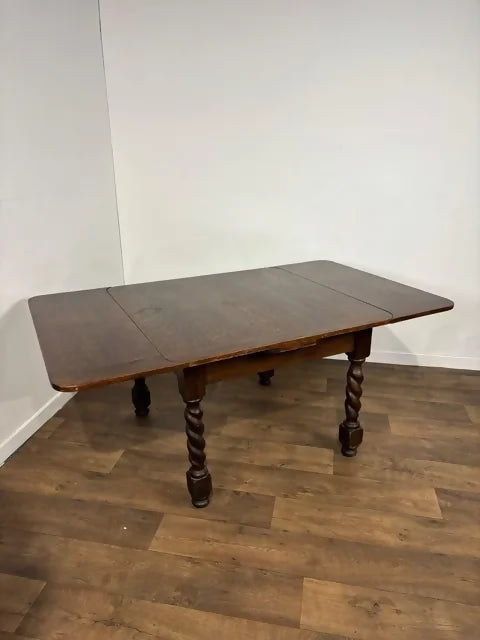 Vintage Oak Barley Twist Draw Leaf Dining Table