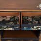Upcycled Vintage Cabinet | Dark Navy Open Display Cabinet | Hand Painted Floral Furniture | Console Shelf