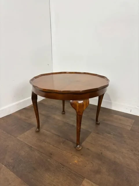 Vintage Walnut Veneer Scalloped Edge Coffee Table