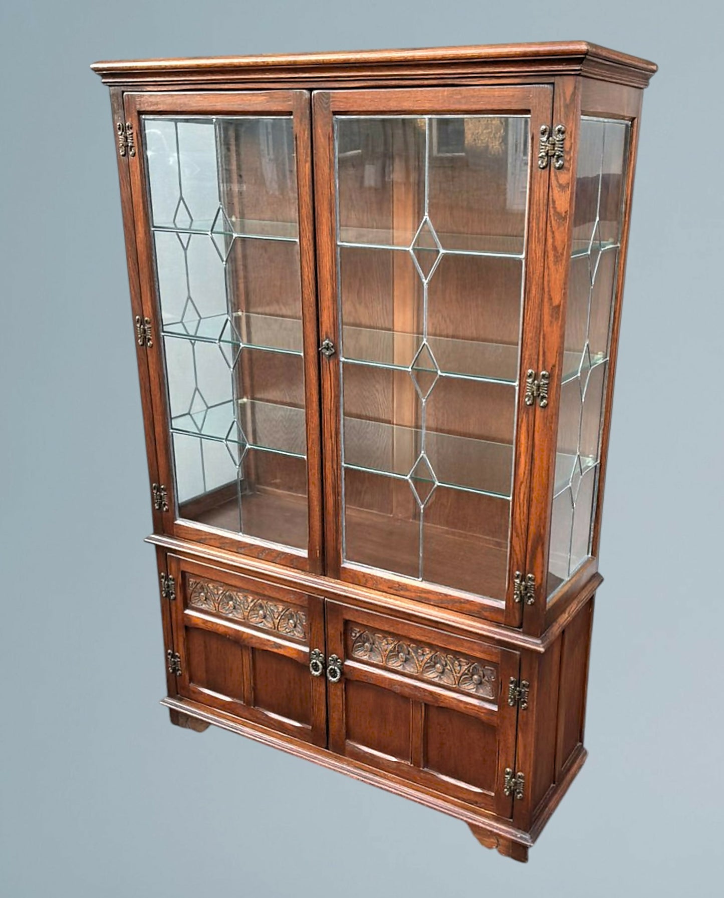 Wood Bros Old Charm Oak Display Cabinet Tudor Brown