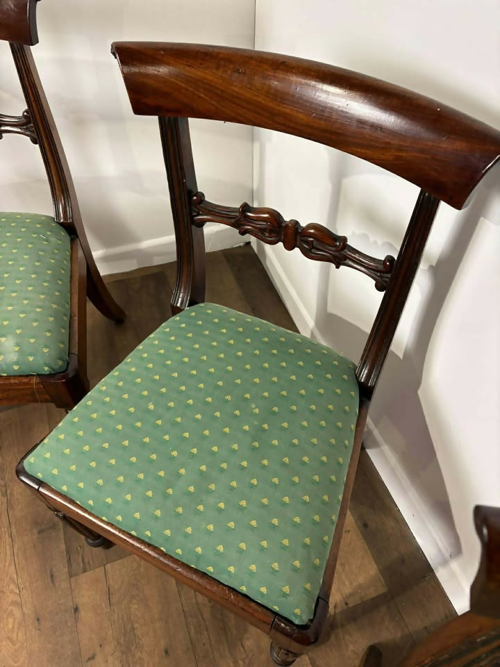 Victorian Set of Four Mahogany Slat Back Dining Chairs – Carved Backs, Turned Legs