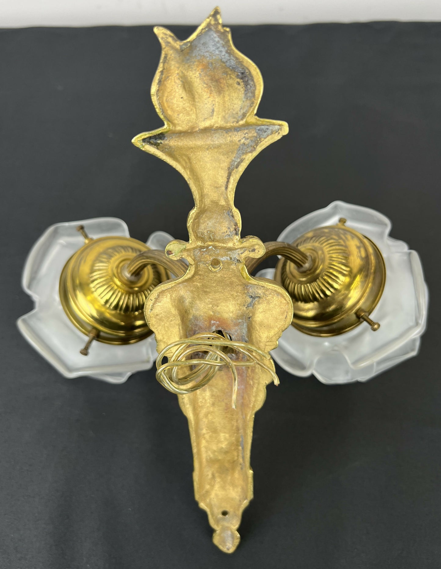 Pair of Wall Lights Vintage French Ornate Double Arm Glass Sconces LOT 6477