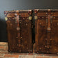 English vintage storage trunks - matching luxury pair - chestnut brown hand dyed
