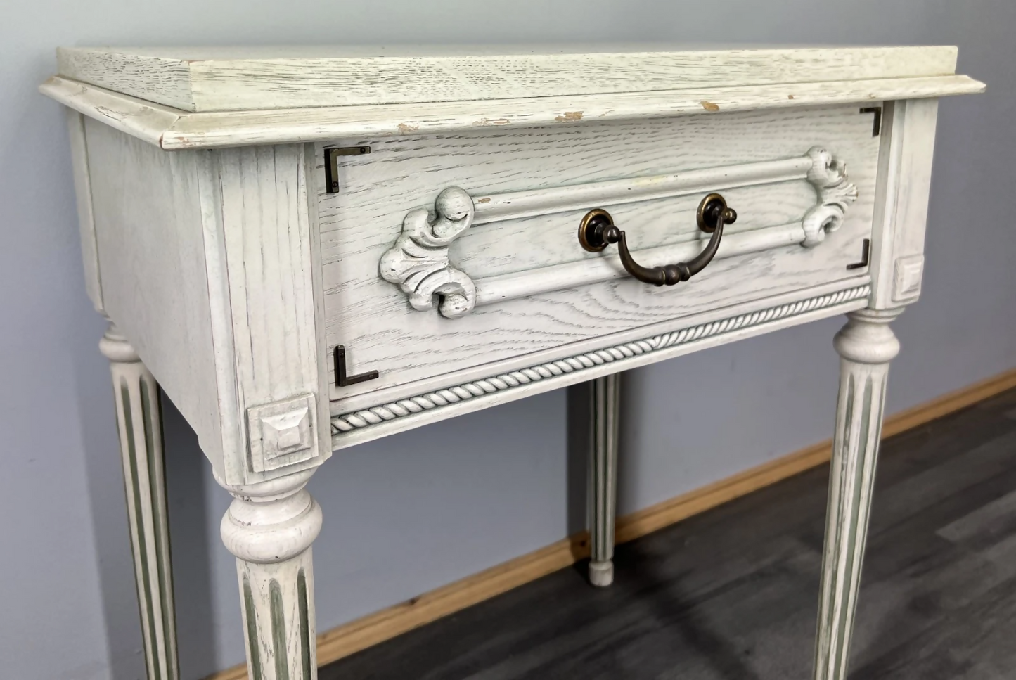 Bedside Table Vintage France Shabby Chic Painted Drawer Carved Cabinet LOT 4042