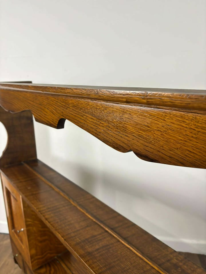 Vintage Oak & Mahogany Cross Banded Wall Shelves with Cupboards