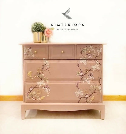 Stag Pink Blossom Flight Chest of drawers and matching bedside cabinets