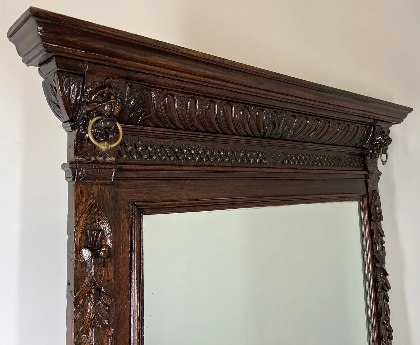 Antique French Oak Wall Mirror with Carved Frame Wall Decor 197cm LOT 4352