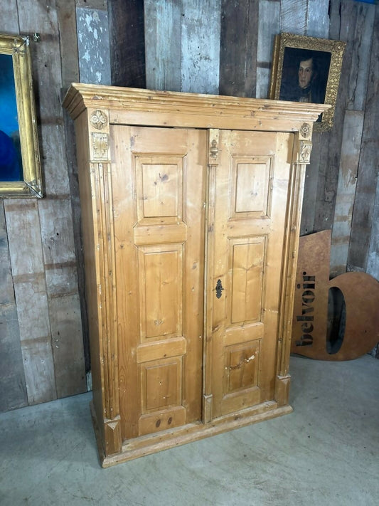 Vintage Pine Armoire Wardrobe Housekeeper Cupboard, c 1860
