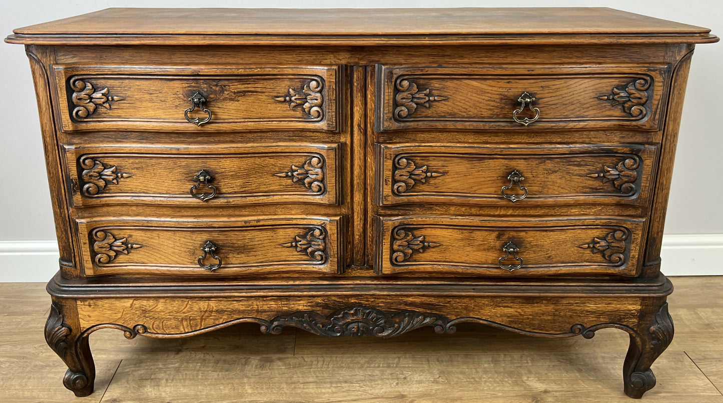 Chest of Drawers Vintage French Louis Oak 6 Drawers Carved Cabinet LOT 6263