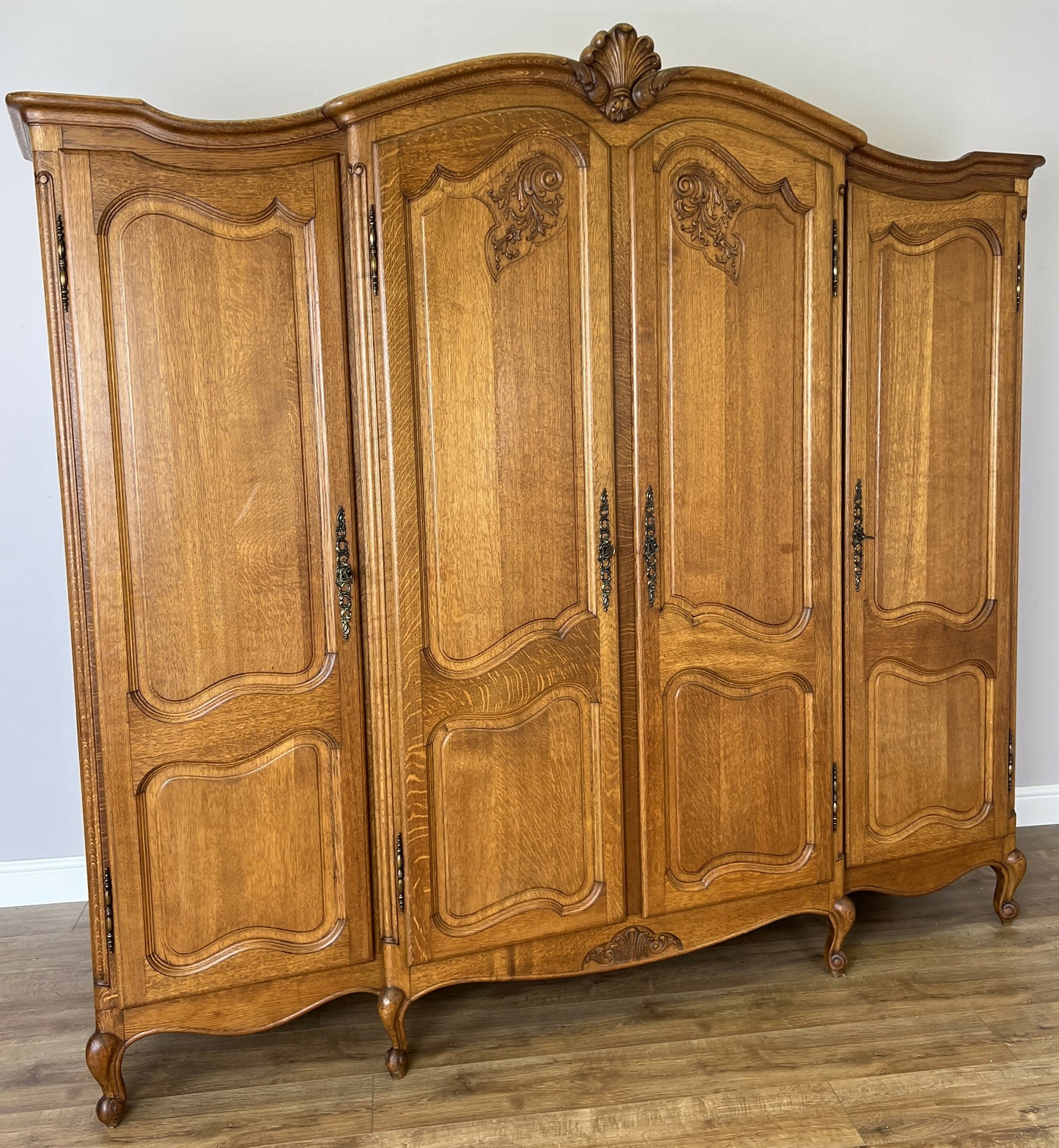 Wardrobe Vintage French Louis XVI Style Oak Four Door Carved Armoire LOT 6398