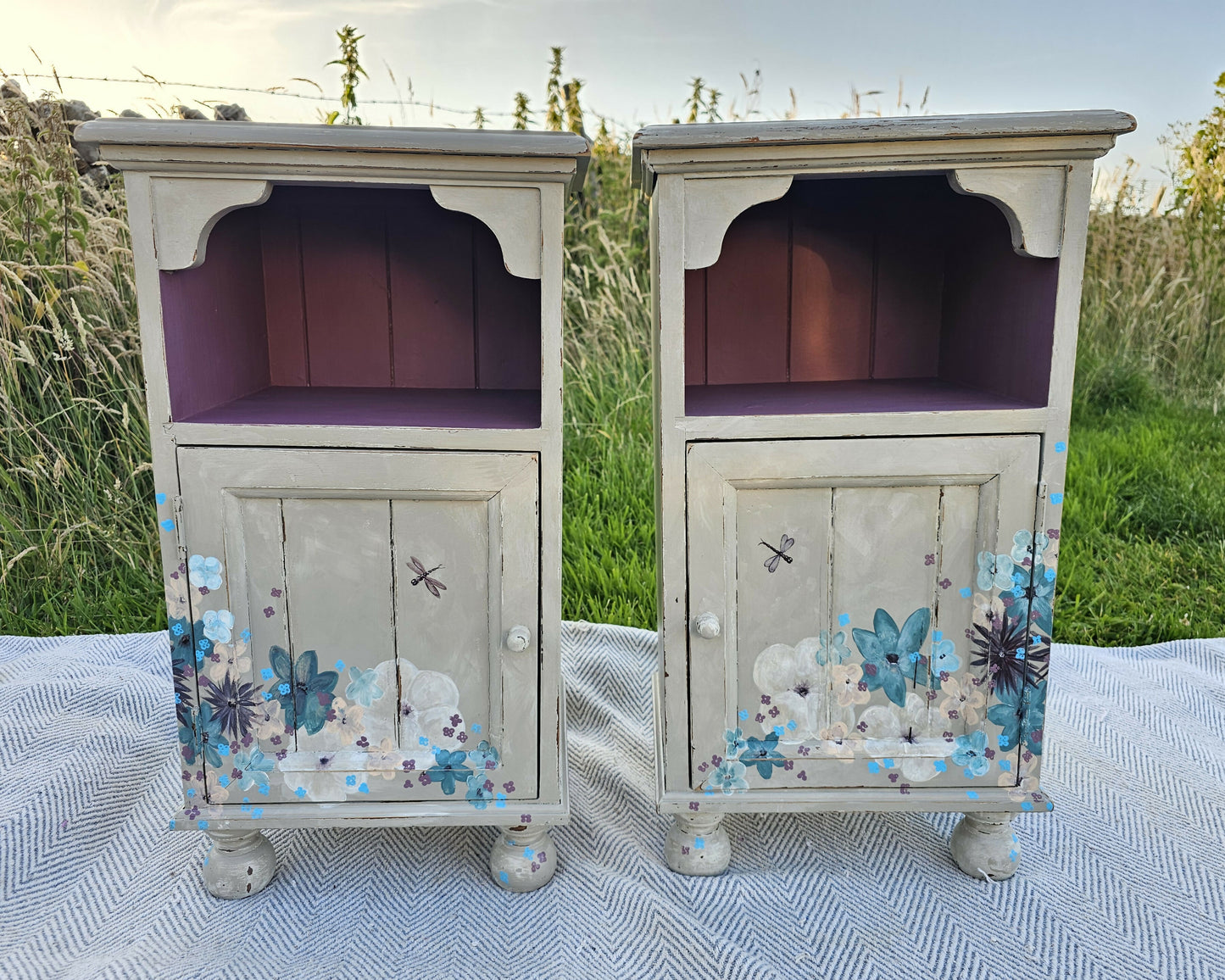 Hand Painted Pine Bedside Cabinets