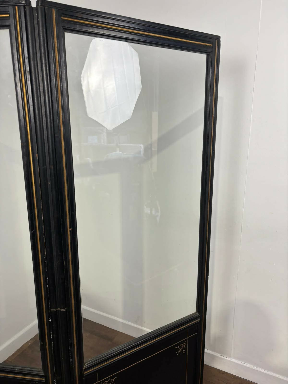 Large Edwardian Ebonised Bifold Screen / Room Divider