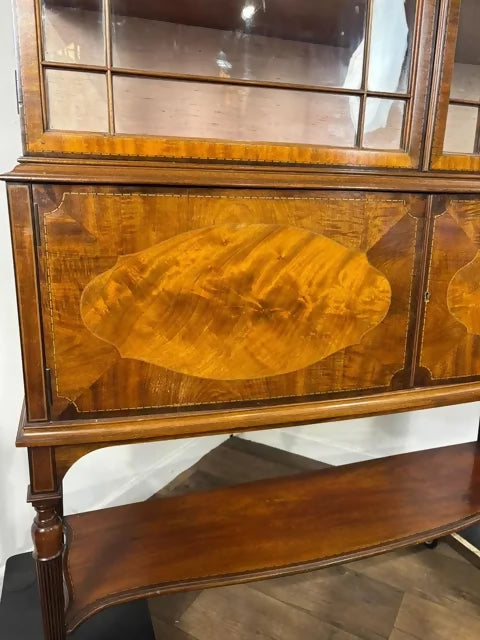 Large Edwardian Inlaid Walnut Bow Front Display Cabinet