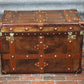 Antique Inspired English Leather Steamer Trunk Interior Coffee Table End Table