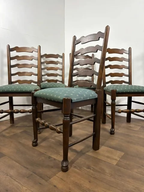 Vintage Oak Set Of Five Ladder Back Dining Chairs