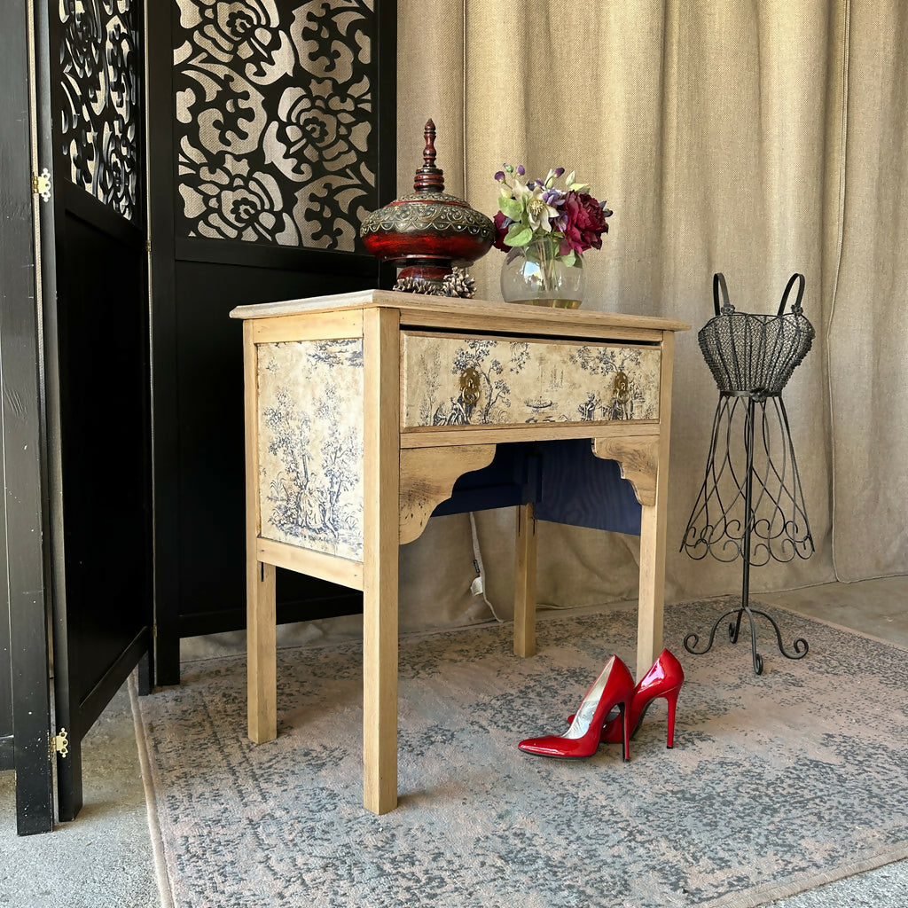 Solid Oak Console Table Toile De Jouy Decoupage