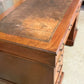 Antique Mid Victorian Walnut and Mahogany Embossed Leather Twin Pedestal Writing Desk, c.1860