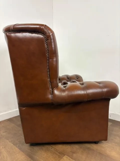 Brown Leather Button Back Chesterfield Arm Chair