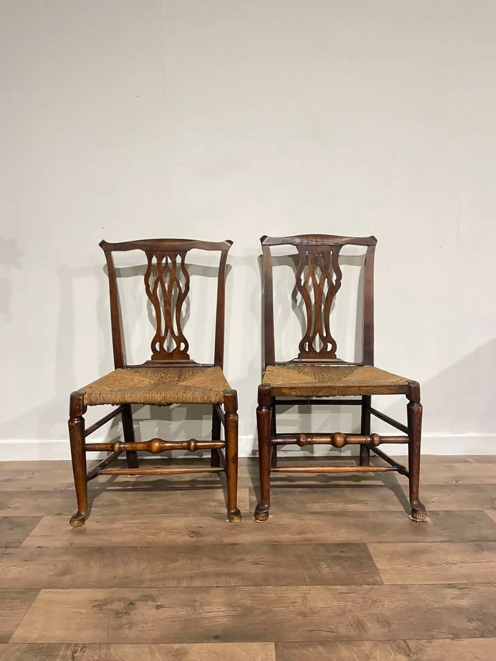 Near Pair of Antique Oak Chairs Having Rush Seats8