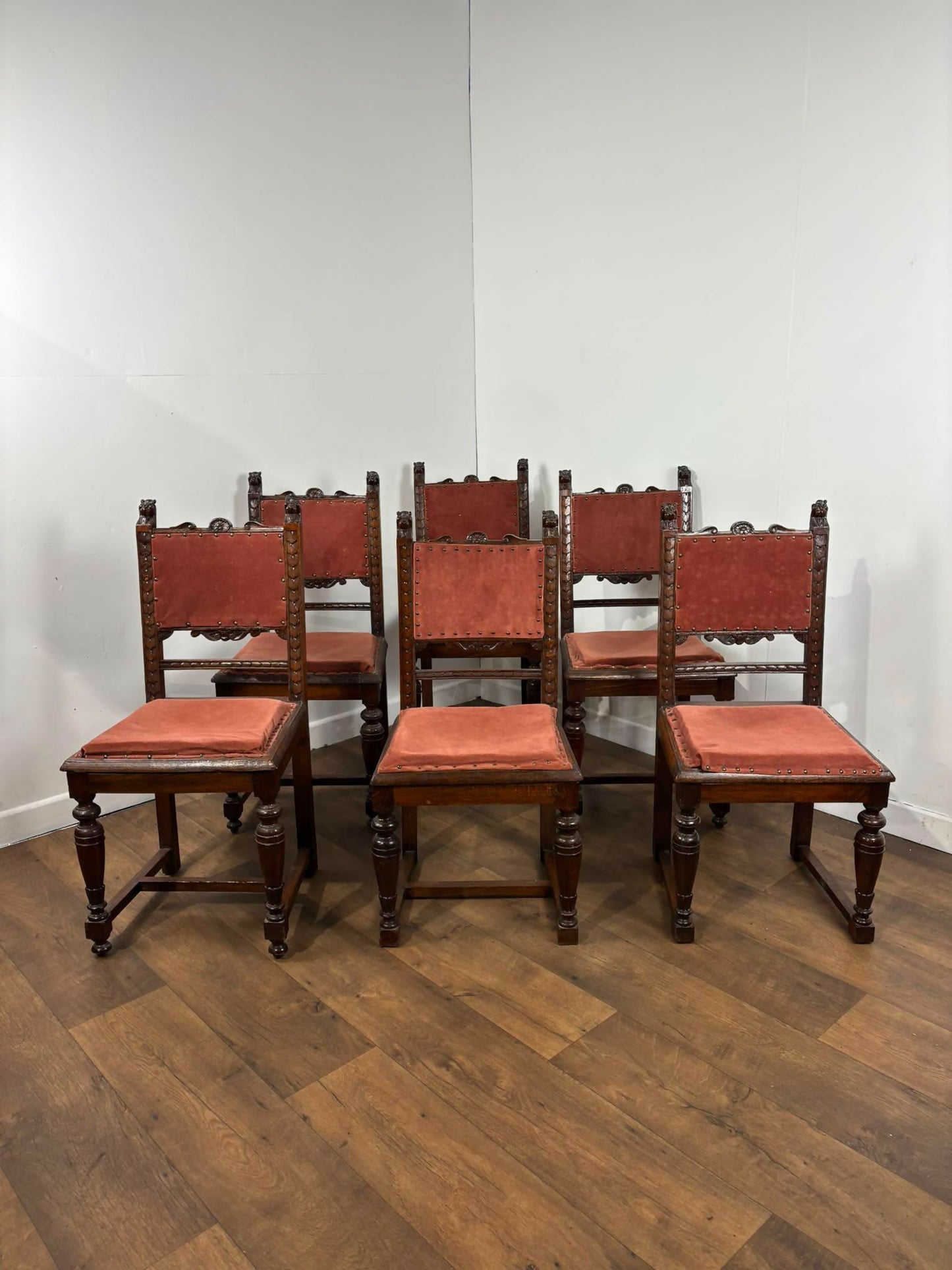 Victorian Set of Six Carved Oak Dining Chairs