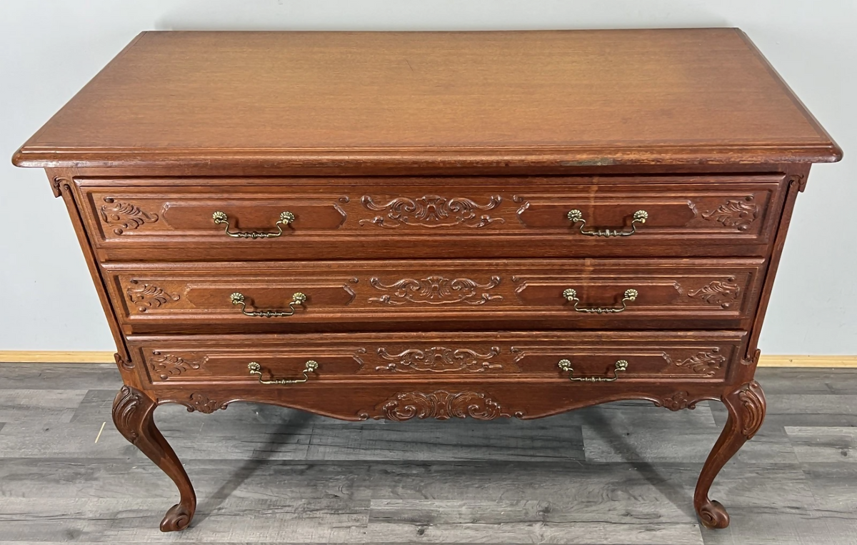 Chest of Drawers Vintage French Louis XVI Carved 3 Drawers Oak Cabinet LOT 24395