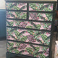 Chest of Drawers. Dark Green and Pink Leaf Print. Upcycled Painted Bedroom Furniture