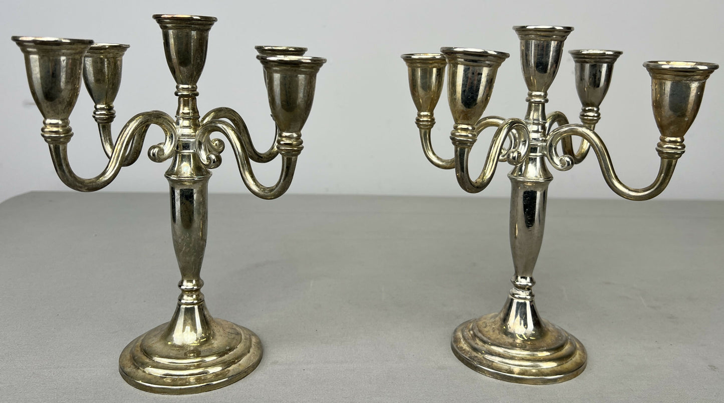 Pair of Candelabras Vintage French Style Metal Five Arm Candle Holders LOT 6486