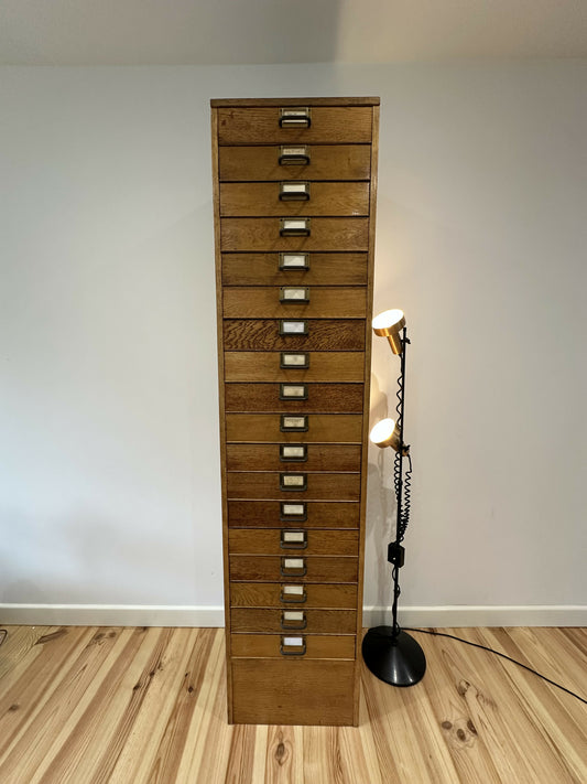 Mid Century Oak Filing Cabinet Tall Chest Drawers Vintage Haberdashery Collectors Archive