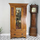 Edwardian Walnut and Carved Mahogany Wardrobe with Bevel Edged Mirrors & Drawer