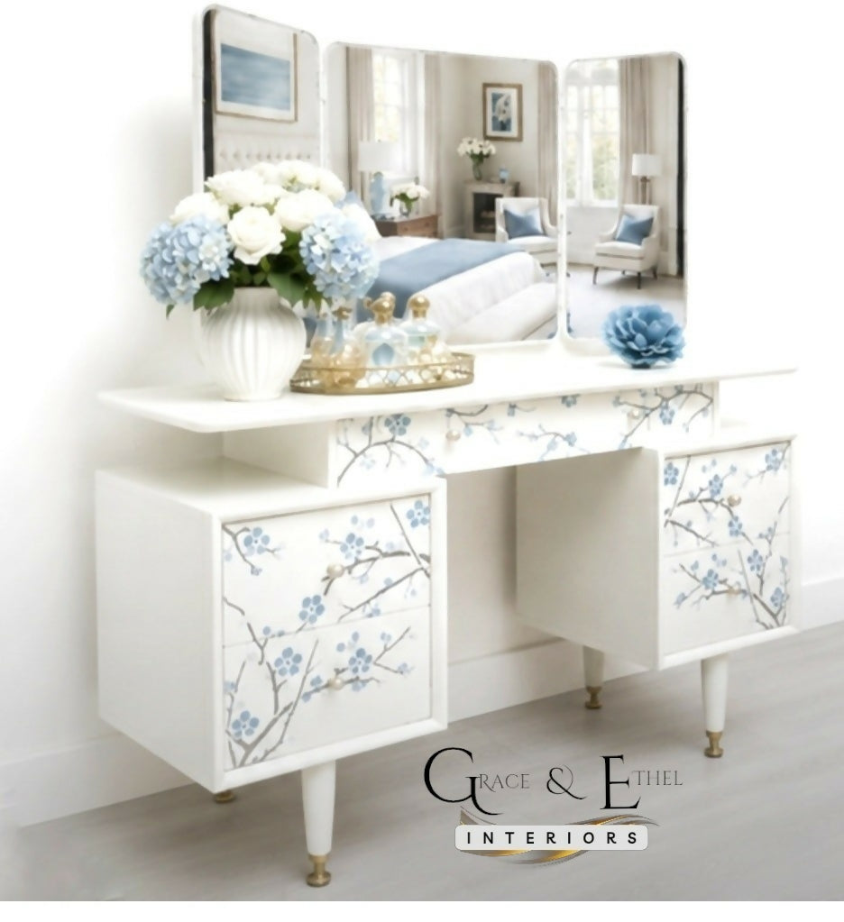 PAINT TO ORDER- G plan triple mirror floral dressing table in white