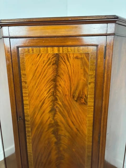 Edwardian Flame Mahogany Inlaid Freestanding Corner Cabinet