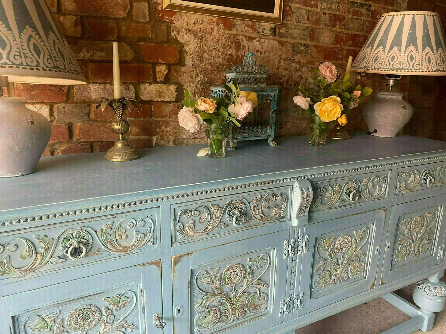 Vintage Farmhouse Sideboard/Large Carved Sideboard/Statement Piece