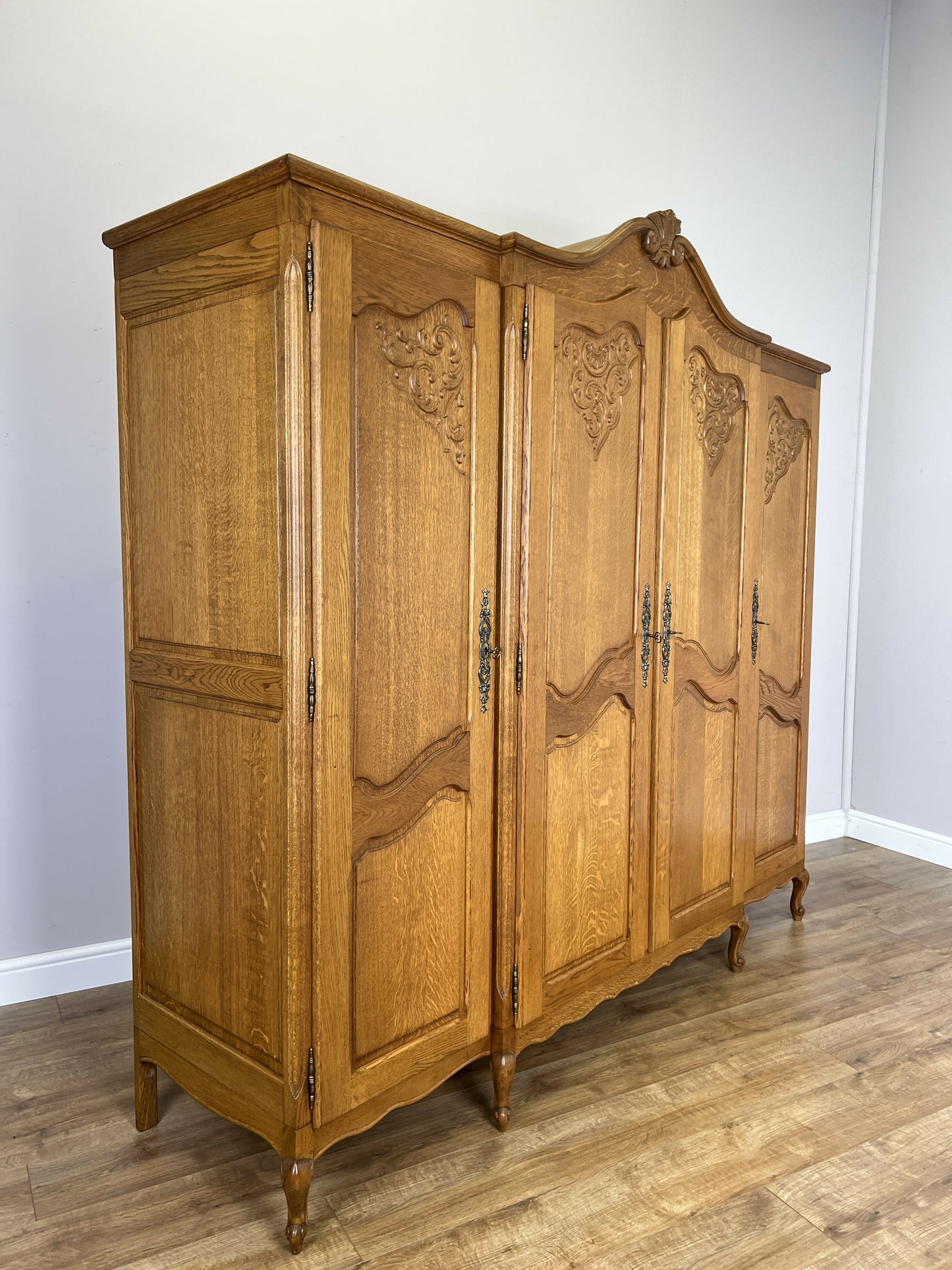 Wardrobe Vintage French Louis XVI Style Oak Four Door Carved Armoire LOT 6455